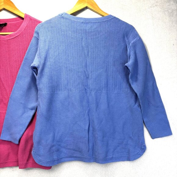 Lot of 2 Talbots Knit Sweater Womens Medium Blue Pink Button Hem Top Long Sleeve - Picture 4 of 16